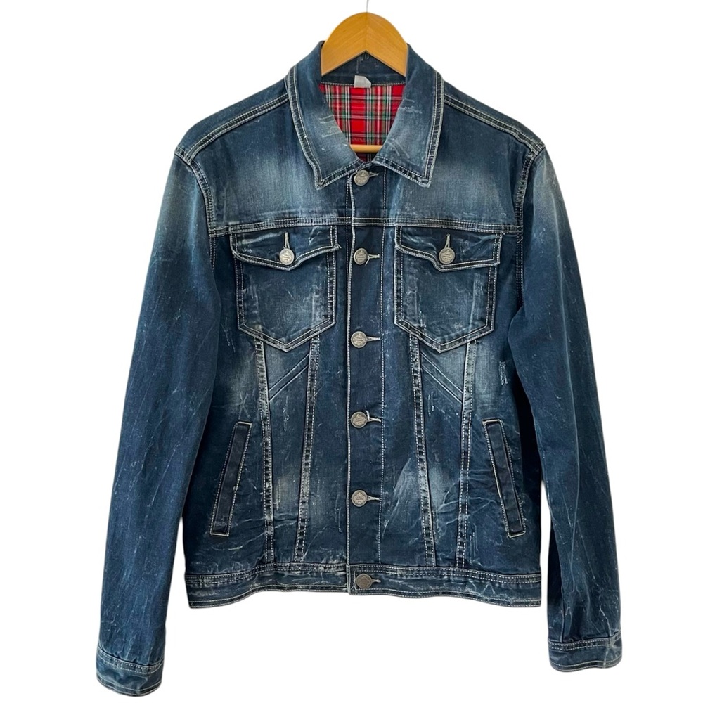 DSQUARED JEANS y2k vintage dark wash distressed jean jacket Large